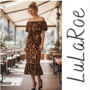LuLaRoe Cici Velvet Leopard Print On/Off Shoulder Flounce Dress